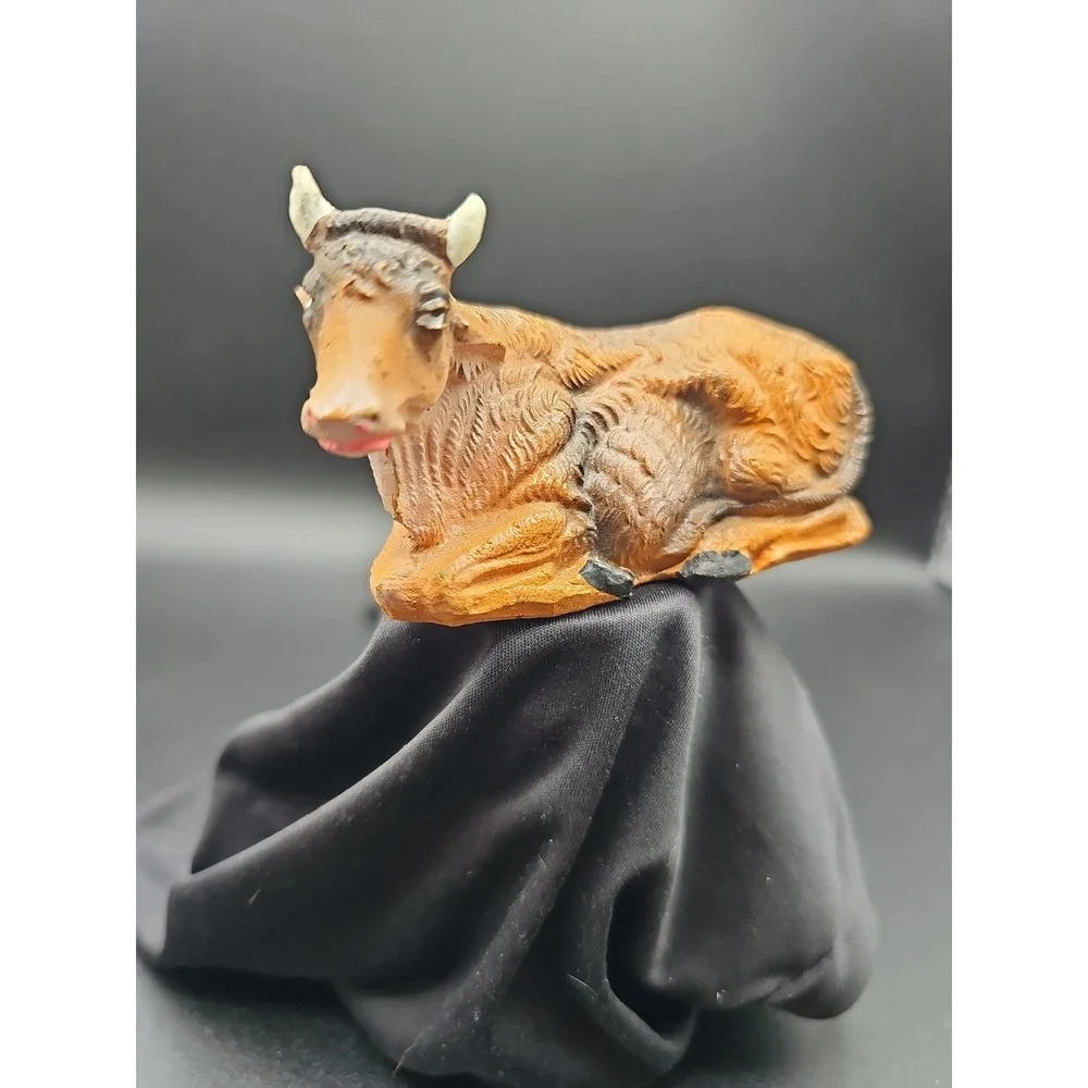 Vintage Fontanini Nativity Seated Ox Cow Figurine Depose Italy Mold 15. AA
